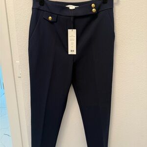 Veronica Beard Navy Renzo Pants with Gold Accents